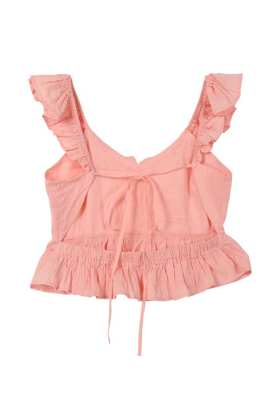 Pink Open Back Tie Peplum Top with Ruffle Trim king-general-store-5710.myshopify.com