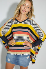 MULTI ENGINEERING STRIPE PRINT JERSEY OVERSIZE BOX TOP