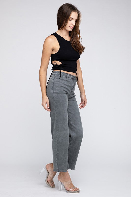 Acid Wash Frayed Cutoff Hem Straight Wide Pants king-general-store-5710.myshopify.com