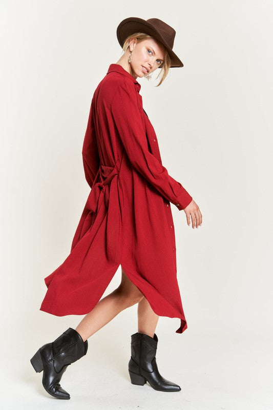 SOLID BUTTON DOWN BELTED LONG DRESS 30-545 king-general-store-5710.myshopify.com