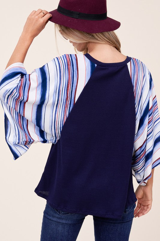 WAFFLE STRIPE MIX KIMONO TOP