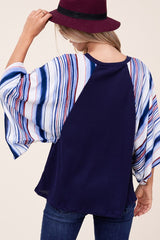 WAFFLE STRIPE MIX KIMONO TOP