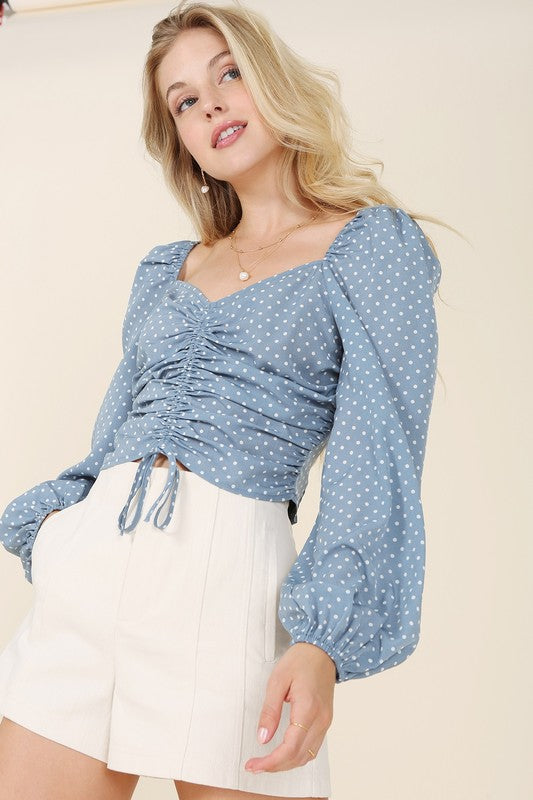 Ruched Blue Polka Dot Crop Top king-general-store-5710.myshopify.com