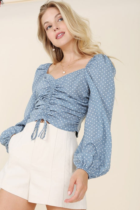 Ruched Blue Polka Dot Crop Top king-general-store-5710.myshopify.com