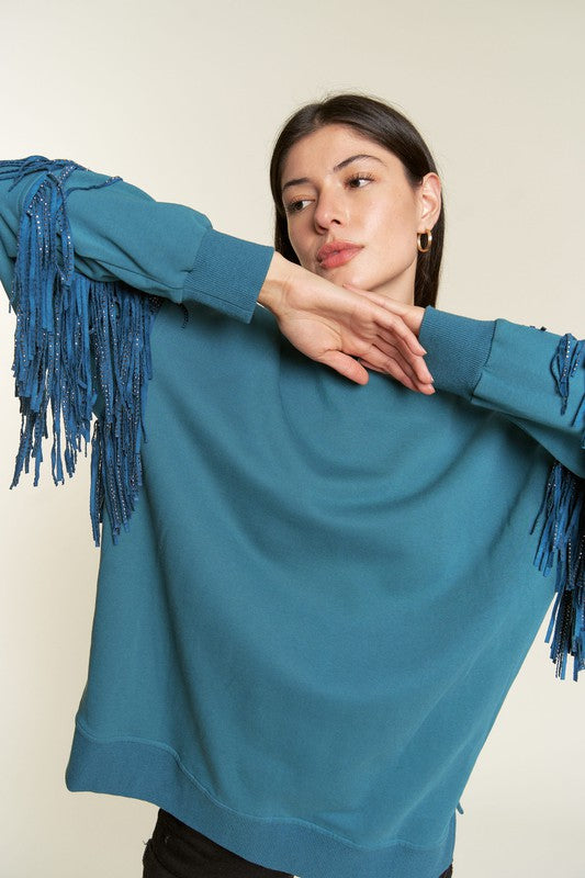 Plus Silver Studded Fringe Sleeve Top king-general-store-5710.myshopify.com