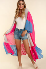 Color Block Kimono Maxi Open Cardigan