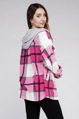 Plaid Drawstring Hooded Fleece Shacket king-general-store-5710.myshopify.com