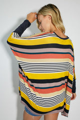 MULTI ENGINEERING STRIPE PRINT JERSEY OVERSIZE BOX TOP