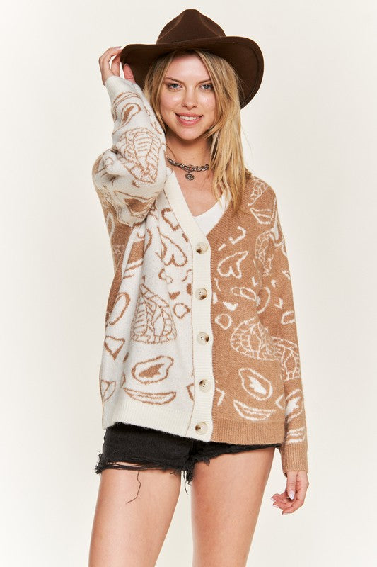 Plus Heart Paisley Color Block Cardigan king-general-store-5710.myshopify.com