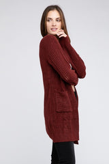 Twist Knitted Open Front Cardigan With Pockets king-general-store-5710.myshopify.com