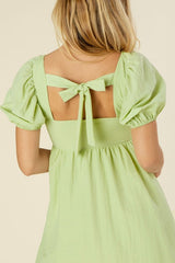 Green Tie Back Dress with Puff Sleeves king-general-store-5710.myshopify.com