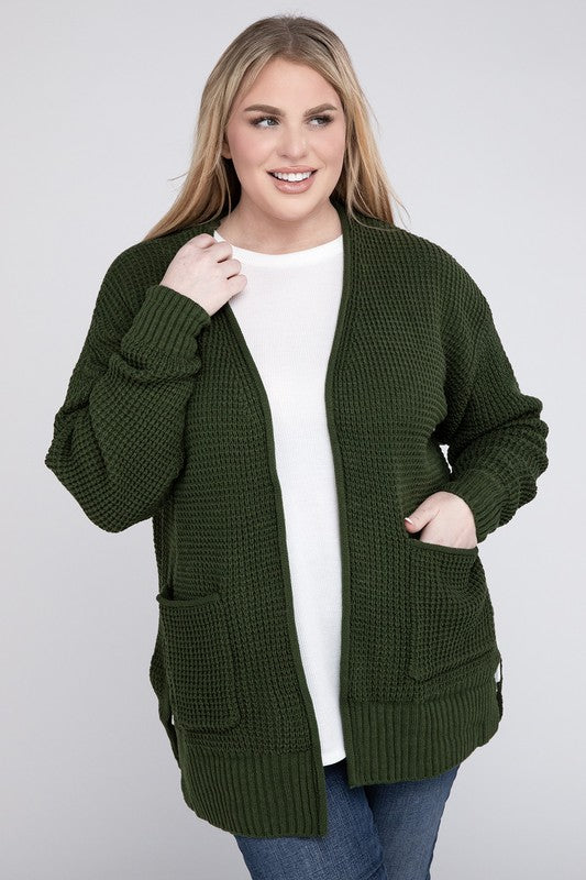 Plus Low Gauge Waffle Open Cardigan Sweater king-general-store-5710.myshopify.com