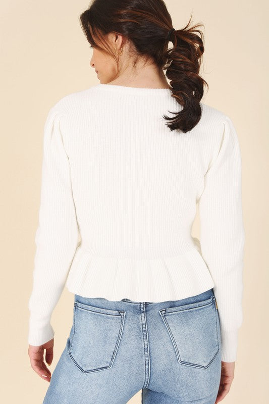 Peplum Round Neck Sweater Top