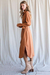 SOLID BUTTON DOWN BELTED LONG DRESS 30-545 king-general-store-5710.myshopify.com