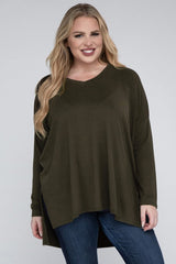 Plus Dolman Sleeve V-Neck Side Slit Hi-Low Hem Top king-general-store-5710.myshopify.com