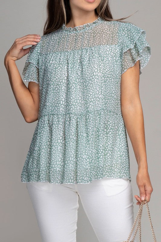 Tiered Chiffon Short Sleeve Blouse