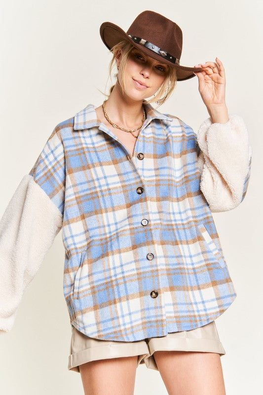 Multi Plaid Fuzzy Sleeve Jacket king-general-store-5710.myshopify.com