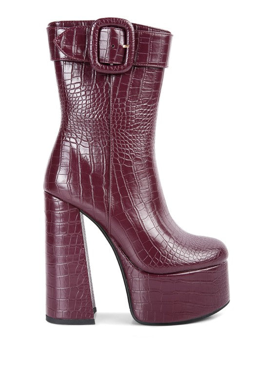 Bumpy Croc High Block Heeled Chunky Ankle Boots king-general-store-5710.myshopify.com