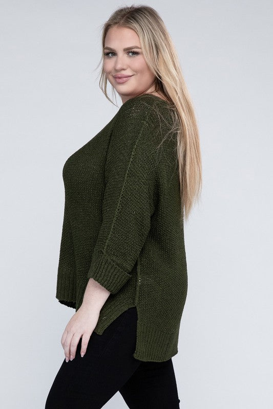 Plus Size Crew Neck Knit Sweater king-general-store-5710.myshopify.com