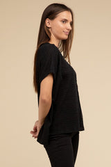 Dolman Short Sleeve Jacquard Sweater