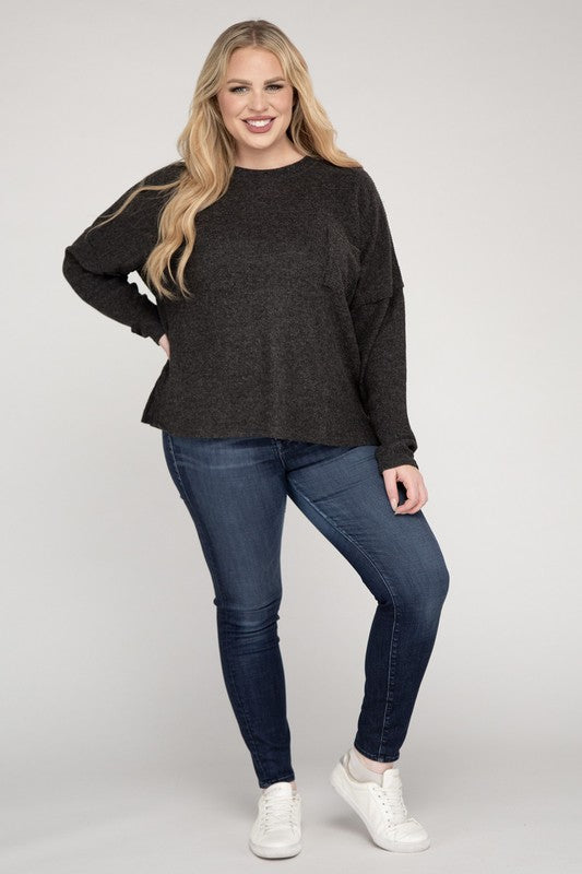 Plus Ribbed Brushed Melange Hacci Sweater king-general-store-5710.myshopify.com