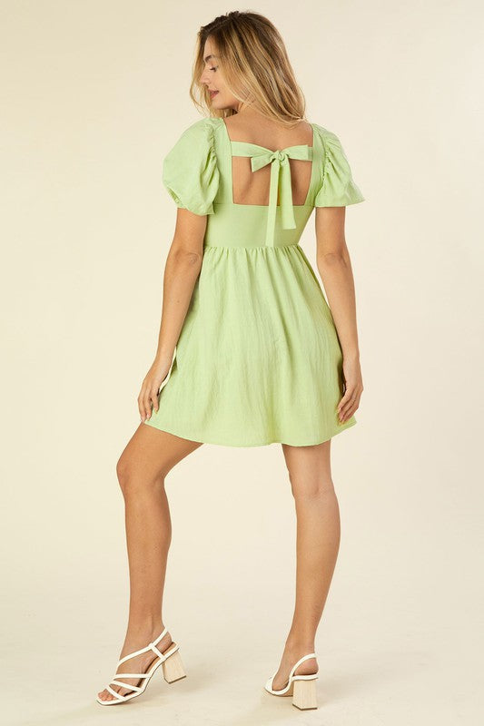 Green Tie Back Dress with Puff Sleeves king-general-store-5710.myshopify.com