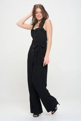 Sleeveless Adjustable Strap Button Down Jumpsuit