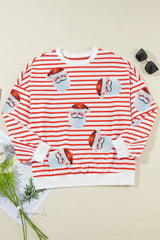 Sequin Santa Striped Round Neck Long Sleeve Sweatshirt