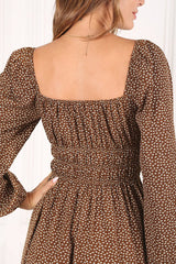 Square Neck Vintage Puff Midi Dress