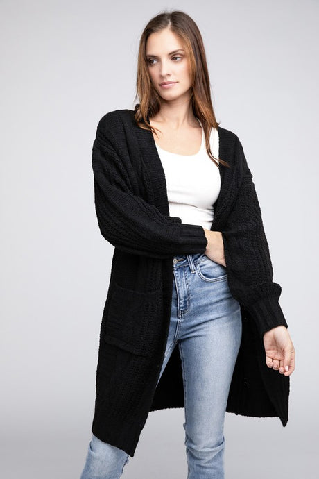 Twist Knitted Open Front Cardigan With Pockets king-general-store-5710.myshopify.com