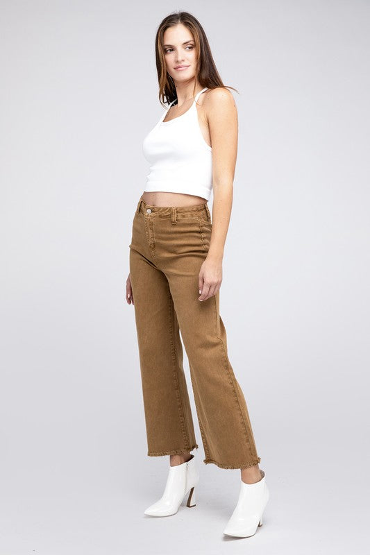 Acid Wash Frayed Cutoff Hem Straight Wide Pants king-general-store-5710.myshopify.com