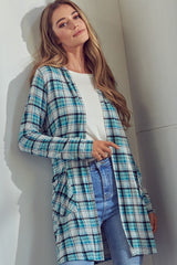 Plaid Long Sleeve Side Pockets Cardigan