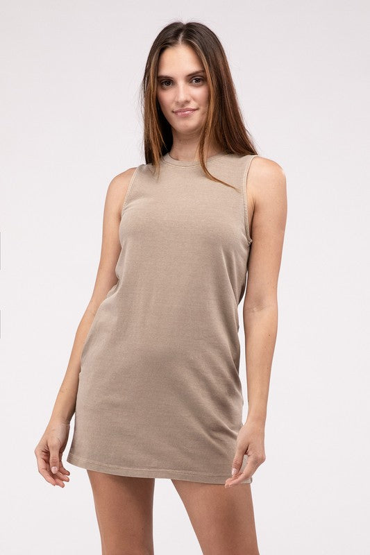 Solid Side Pocket Sleeveless Mini Dress