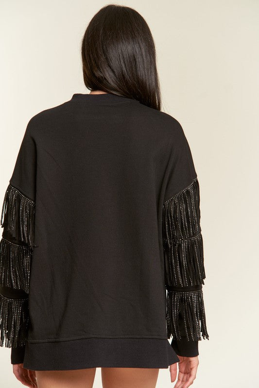 Plus Silver Studded Fringe Sleeve Top king-general-store-5710.myshopify.com