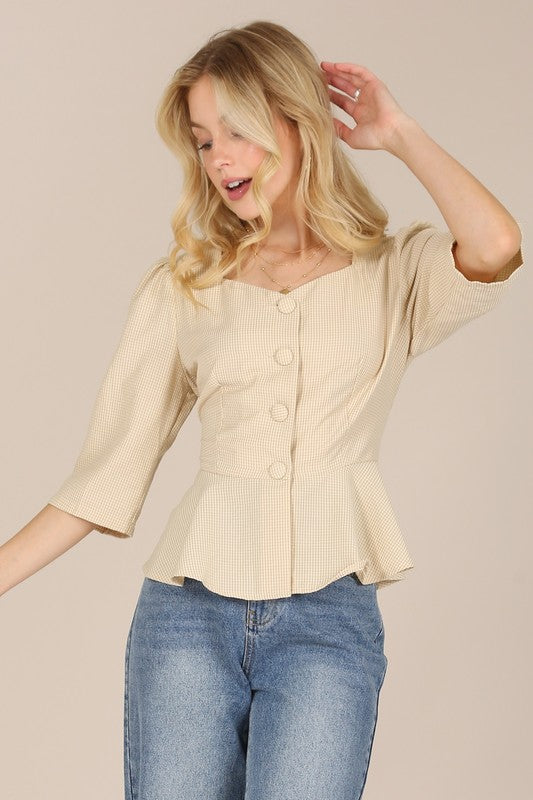 Puff Sleeves Front Button Blouse