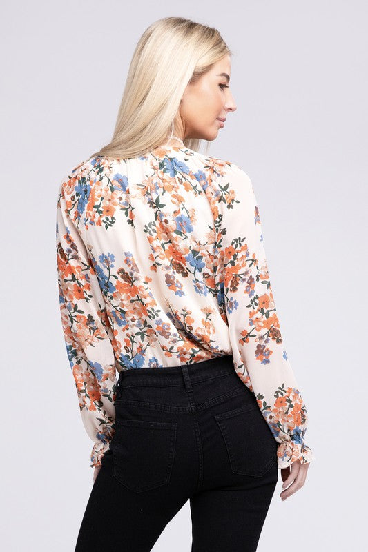 Floral Long Sleeve Chiffon Blouse