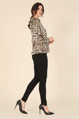 Long Sleeve Satin Leopard Blouse