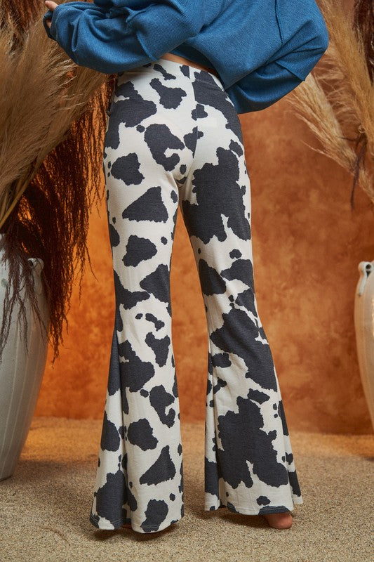 Mocha Cow Print Flared Pants king-general-store-5710.myshopify.com