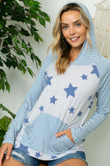 Stars & Stripe Jersey Pocket Hoodie Top