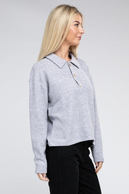 Brushed Melange Hacci Collared Sweater king-general-store-5710.myshopify.com