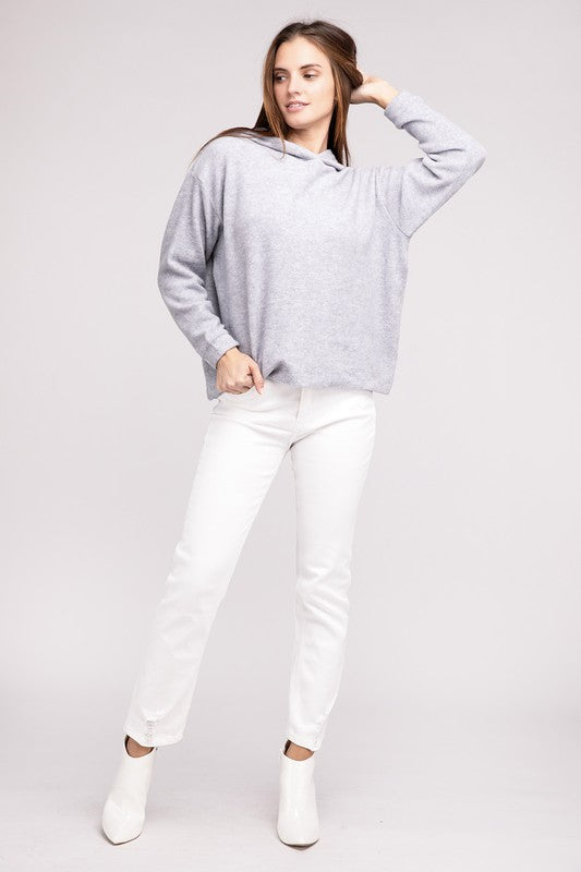 Hooded Brushed Melange Hacci Sweater king-general-store-5710.myshopify.com