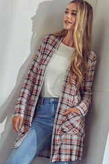 Plaid Long Sleeve Side Pockets Cardigan