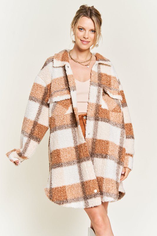 Plus Fuzzy Plaid Teddy Jacket king-general-store-5710.myshopify.com