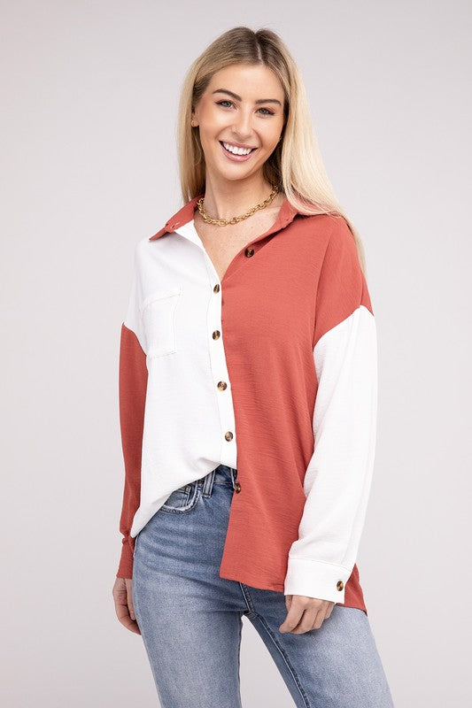 Dropped Shoulder Color Block Shirt