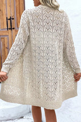 Openwork Button Down Long Sleeve Cardigan