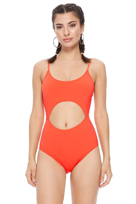 Solid Cutout One Piece Swimsuit