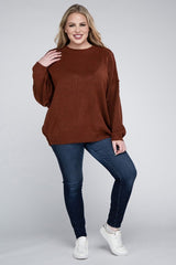 Plus Oversized Round Neck Raw Seam Melange Sweater king-general-store-5710.myshopify.com