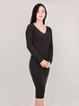 V-Neck Sheer Ribbed Knit Long Sleeve Sweater Dress king-general-store-5710.myshopify.com