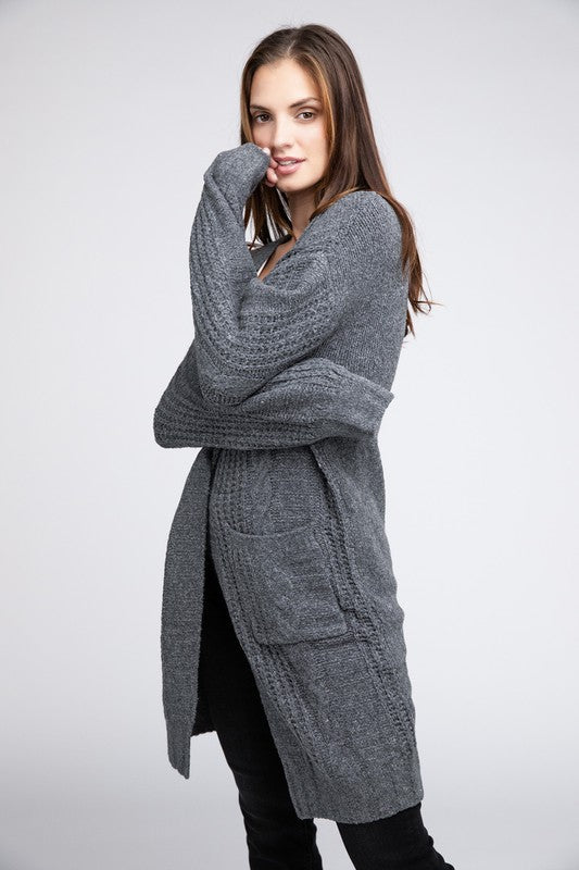 Twist Knitted Open Front Cardigan With Pockets king-general-store-5710.myshopify.com