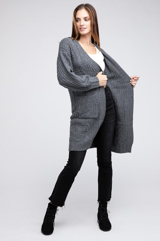 Twist Knitted Open Front Cardigan With Pockets king-general-store-5710.myshopify.com